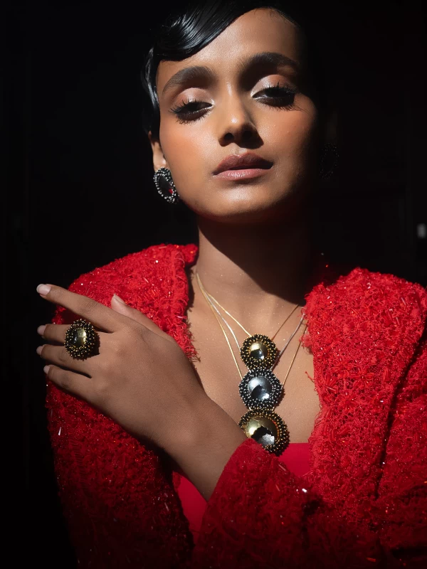 Stackable Gold Necklace with Black Beads