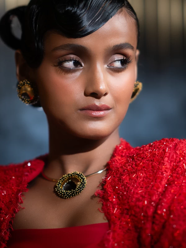 Gold  Earring with Black Beads