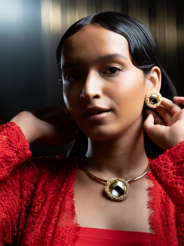 Gold Earring with White Beads